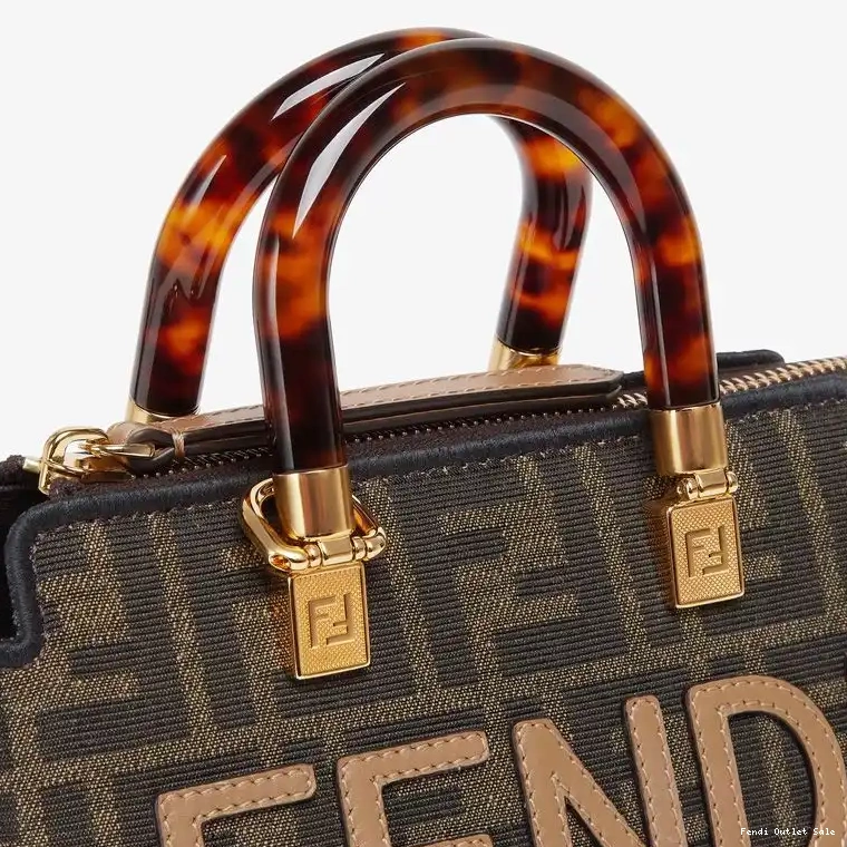 Cheap FF Bag Boston In Logo ROMA Motif Brown By The Way Fabric Mini Fendi 0630